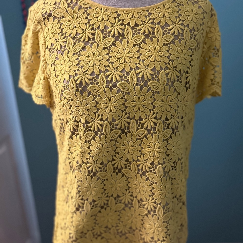 Talbots Yellow Crochet Floral Blouse